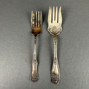 Vintage Silver Plated Cold Meat Fork Grape Motif Floral Fork Set Pat 1906 Fair